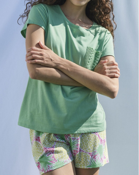 Pyjama manches courtes Massana Imprimé Vert Tropique