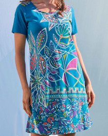 Short-sleeved beach dress 100% Cotton Massana Imprimé Bleu