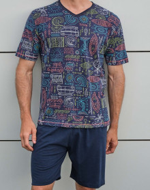 Men's Massana Short Pyjamas Beach Print (Multicolour)