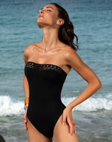 One-piece bandeau swimming costume with shell Lise Charmel Ajourage Couture (Black)