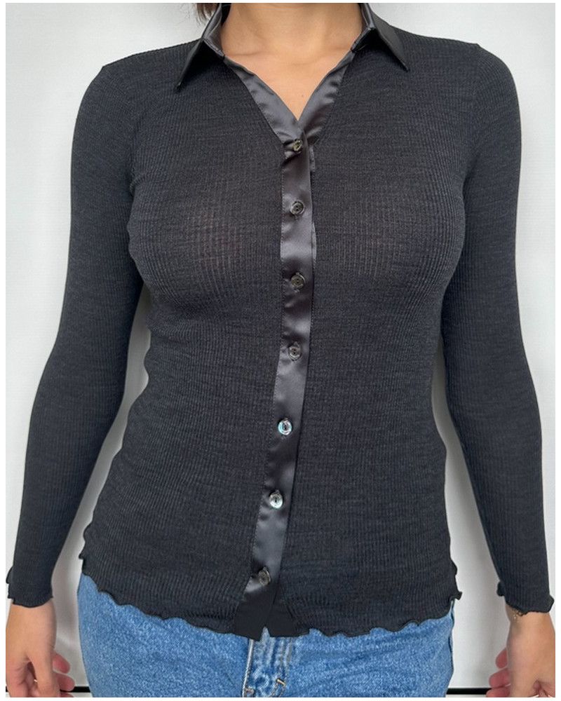 Blusa lana y seda Oscalito "Elegante" 6350 (Ardoise)