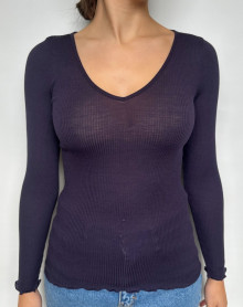V Collar Undershirt wool and silk Oscalito 3486 (Myrtille)