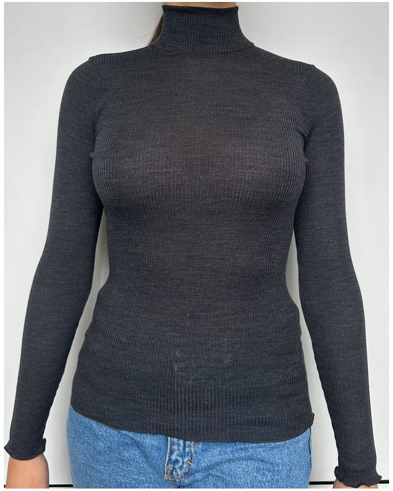 Funnel collar sweater wool and silk Oscalito 3429 (Ardoise)