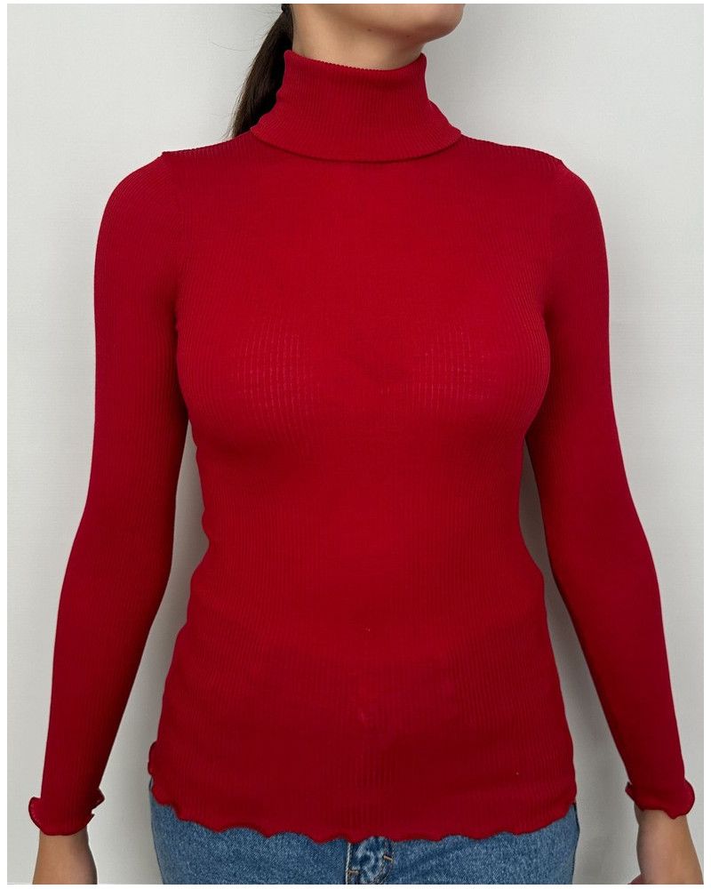 Blusa Cuello Alto lana y seda Oscalito 3438 (Rouge)