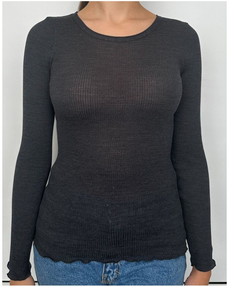 Round Collar Top wool and silk Oscalito 3446R (Ardoise)
