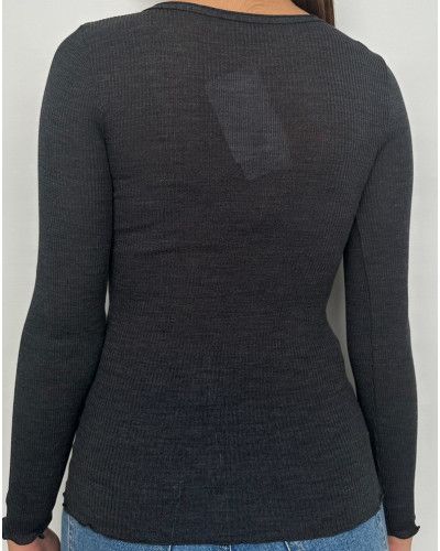 Round Collar Top wool and silk Oscalito 3446R (Ardoise)