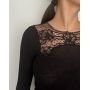 Long sleeves V-neck top Moretta Laine et soie (Black)