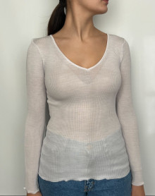 V Collar Undershirt wool and silk Oscalito 3486 (Argent)