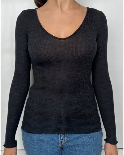 V Collar Undershirt wool and silk Oscalito 3486 (Ardoise)