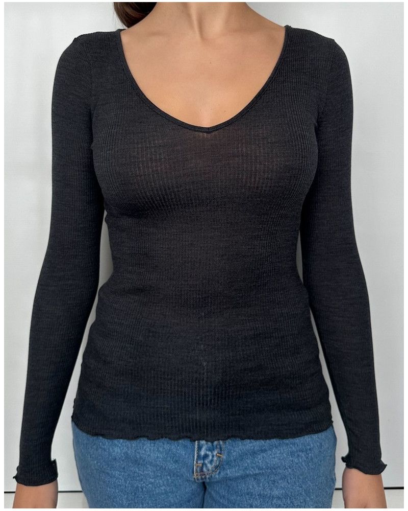 V Collar Undershirt wool and silk Oscalito 3486 (Ardoise)