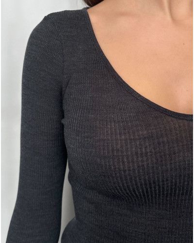 Maillot de corps col V laine et soie Oscalito 3486 (Ardoise)