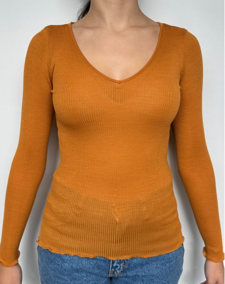V Collar Undershirt wool and silk Oscalito 3486 (Moutarde)