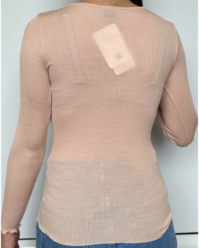 V Collar Undershirt wool and silk Oscalito 3486 (Peau)