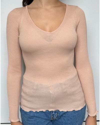 V Collar Undershirt wool and silk Oscalito 3486 (Peau)