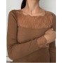 Long sleeves V-neck top Moretta Laine et Soie (Cammello)