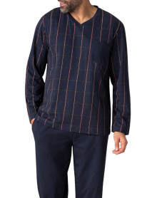 Eminence long pyjamas in 100% cotton jersey (Carreaux Marine)