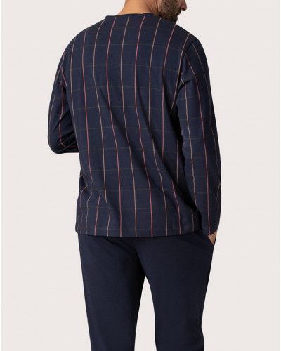 Pijama largo Eminence de punto 100% algodón (Carreaux Marine)