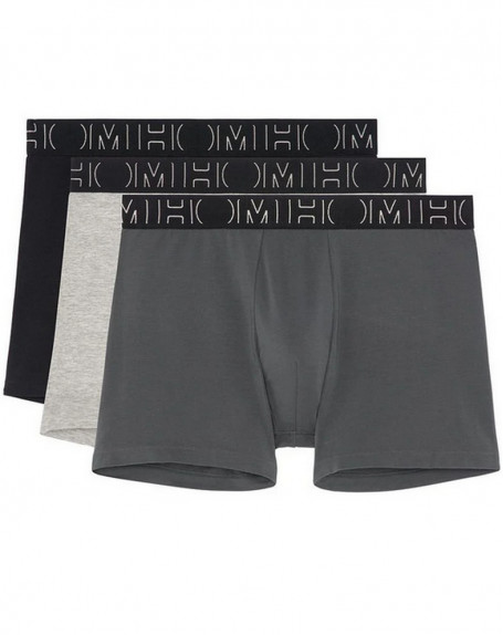 Boxer long coton HOM Patrick (noir/gris/gris)