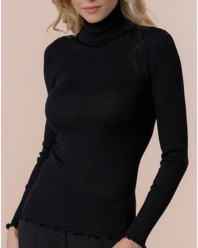 Moretta wool & silk long-sleeved  natural top (Beige)