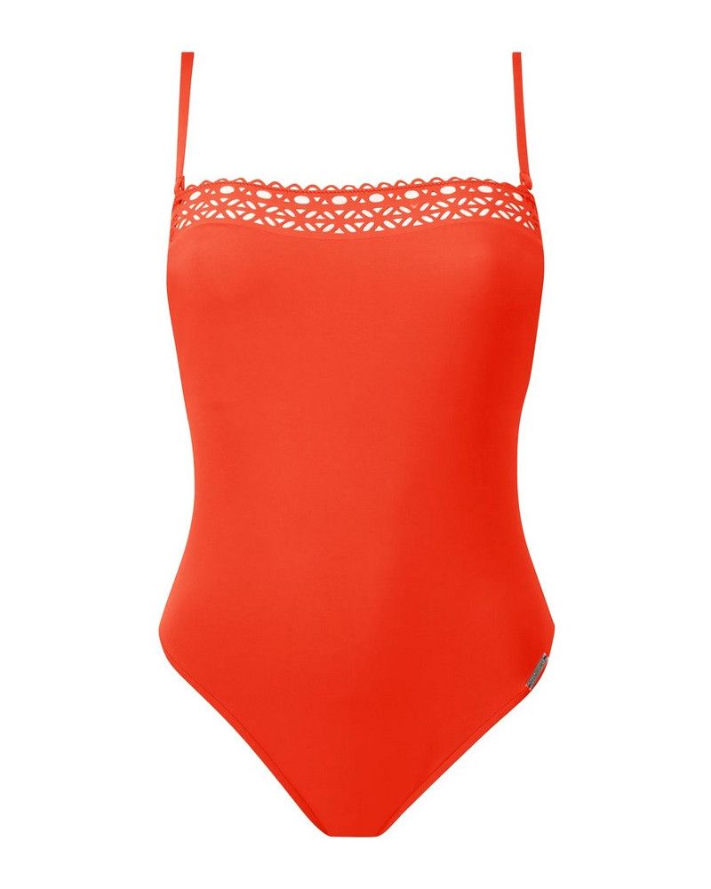 Padded one-piece swimsuit bandeau Lise Charmel Ajourage Couture (Orange Couture)