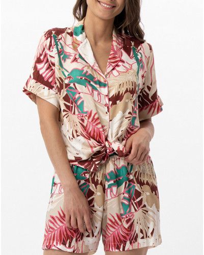 Pyjama short chaîne et trame Le Chat Camélia (Multicolore)