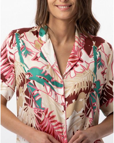 Pyjama short chaîne et trame Le Chat Camélia (Multicolore)