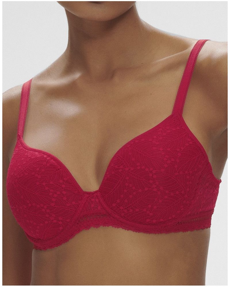 Moulded lace spacer bra with plunging neckline Simone Pérèle Comète (Rubis Rose)