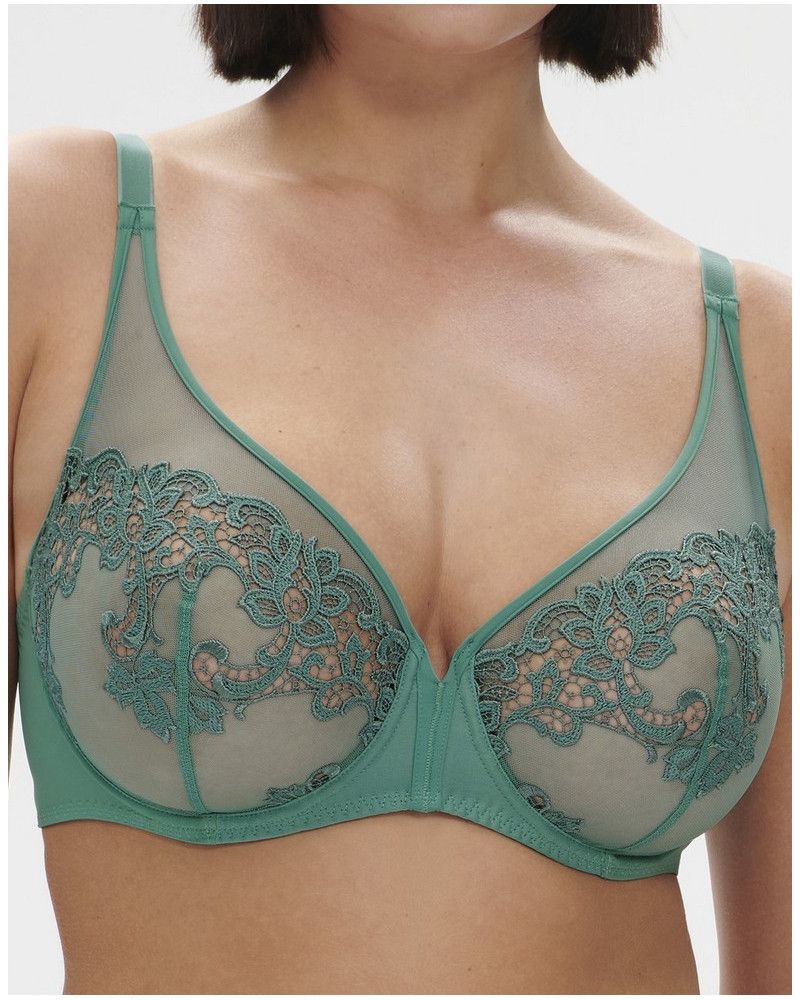 Underwired bra plunging neckline Simone Pérèle Saga (Vert Garden)
