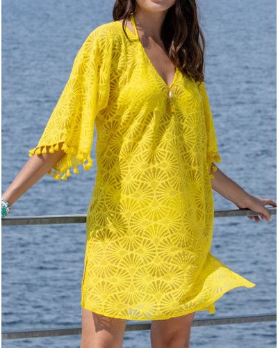 Tunique de plage Antigel La Muse Dentelle (Jaune)