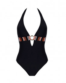 One-piece swimming costume support swimsuit Antigel L'Antigel Globe (Auburn Rayé)