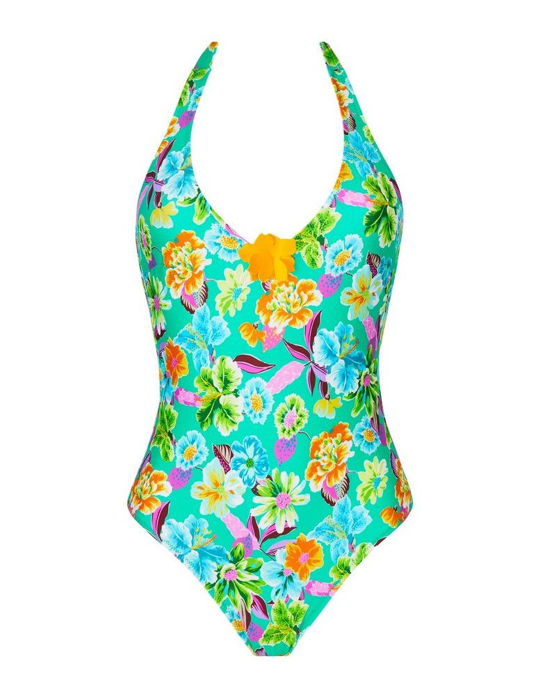 One-piece support swimsuit backless Antigel La Feminissima (Vert Emeraude)