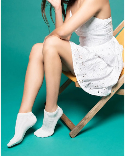 Chaussettes femme en coton Maison Broussaud Les Côtes Ajourées (Ecru)