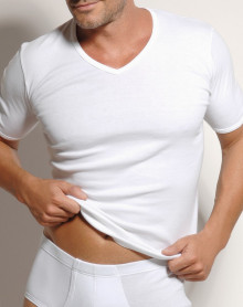 V-neck T-shirt 100% cotton fine rib Edouard Mariner (White)