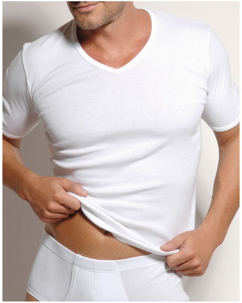 Camiseta de cuello en V 100% algodón fino Edouard Mariner (Blanco)