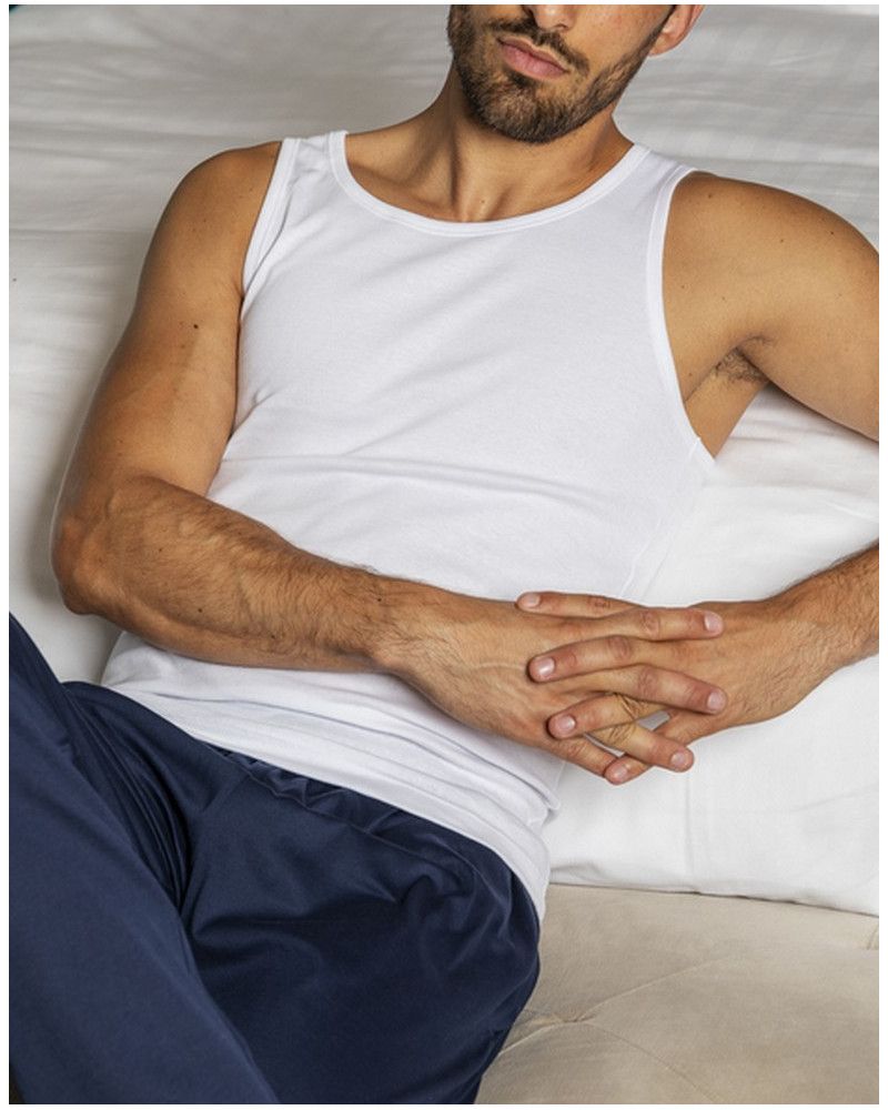 Tank top 100% cotton fine rib Marcel Mariner (White)