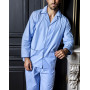 Pyjama long ouvert en 100% coton chaine et trame Mariner (Azur)