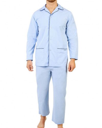 Pyjama long ouvert en 100% coton chaine et trame Mariner (Azur)