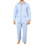 Long open pajamas in 100% cotton plain weave Mariner (Azur)