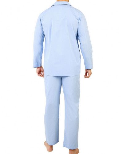 Long open pajamas in 100% cotton plain weave Mariner (Azur)