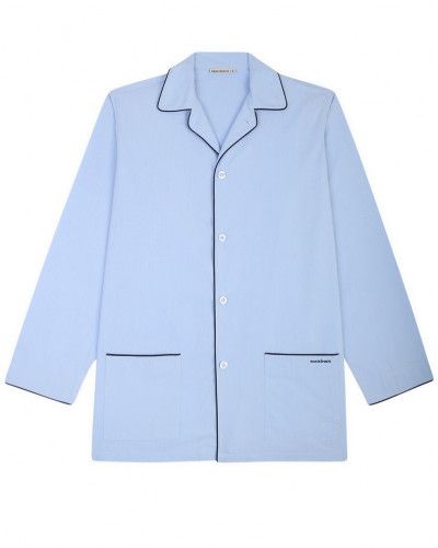 Long open pajamas in 100% cotton plain weave Mariner (Azur)