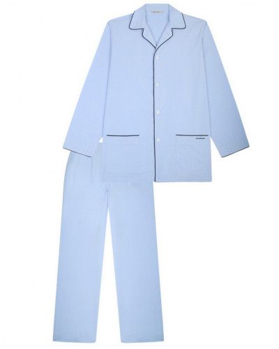 Pijama largo abierto en 100% algodón tafetán Mariner (Azur)