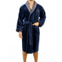 Long bicolour bathrobe 100% cotton terry velvet Mariner (Marine)
