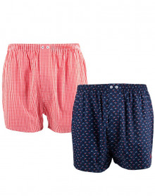 Pack of 2 vichy print boxer shorts 100% cotton plain weave Mariner (Marine/Rouge)