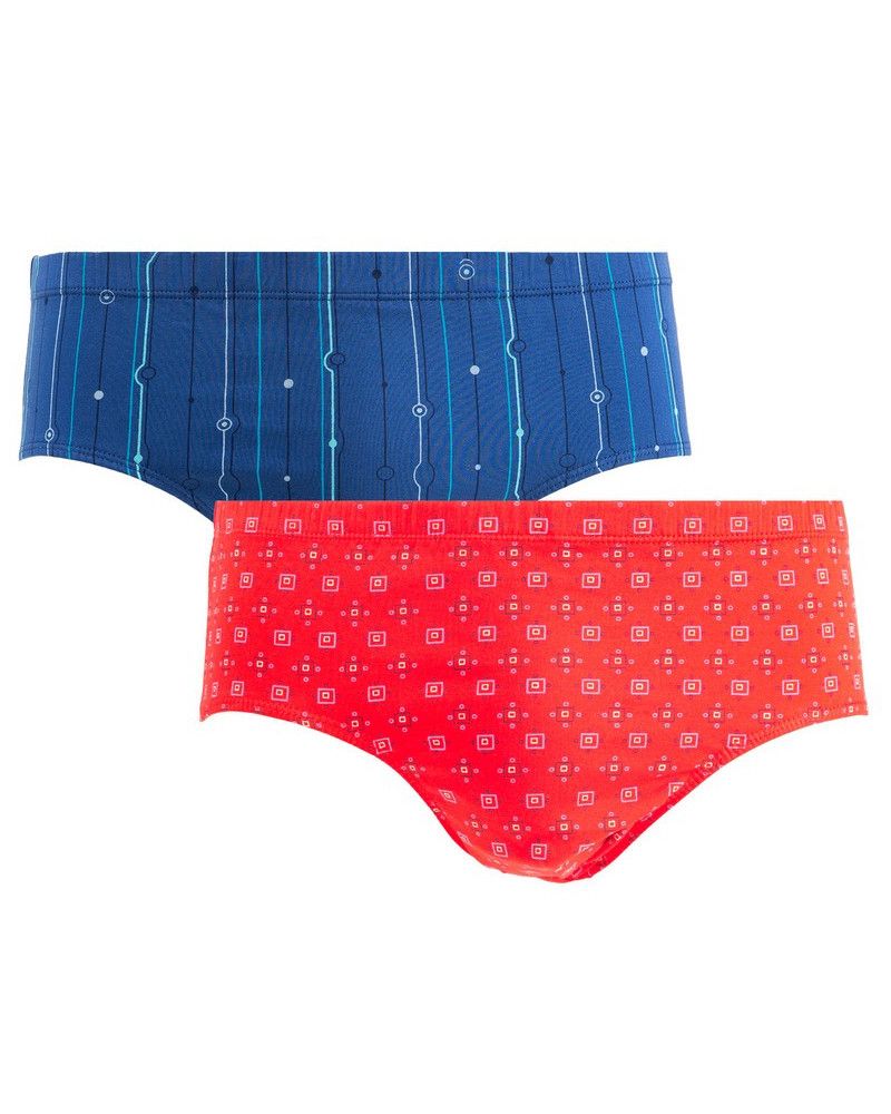 Lote de 2 braguitas de cintura alta 100% algodón jersey mercerizado Mariner (Bleu/Rouge)