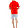 Button-neck pajamas short 100% cotton Mariner (Rouge/Gris)