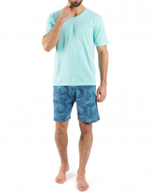 Mariner short pyjama in cotton jersey and bamboo fibers (Lagoon)