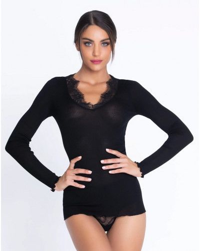 Camiseta mangas largas lana y seda Lise Charmel Plaisir Caresse (Negro)