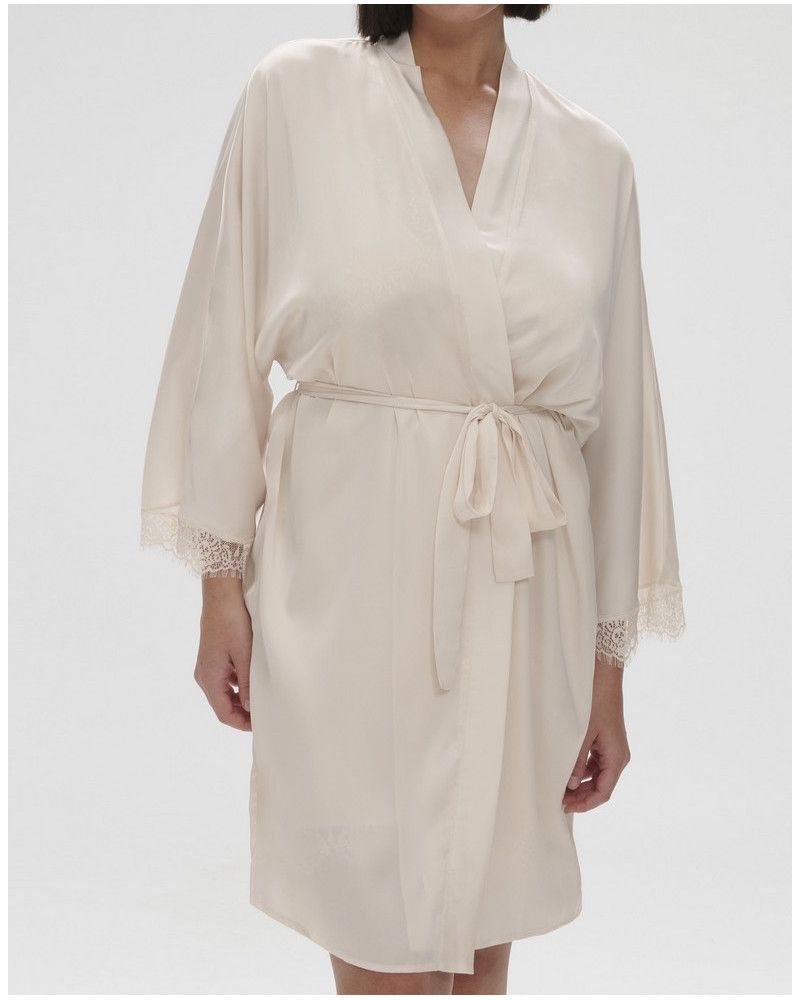 Kimono mi-long Simone Pérèle Satin Secrets (Rose Sakura)