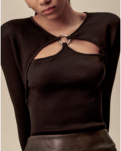 Top croisé laine et soie Oscalito 7471 (Marron)