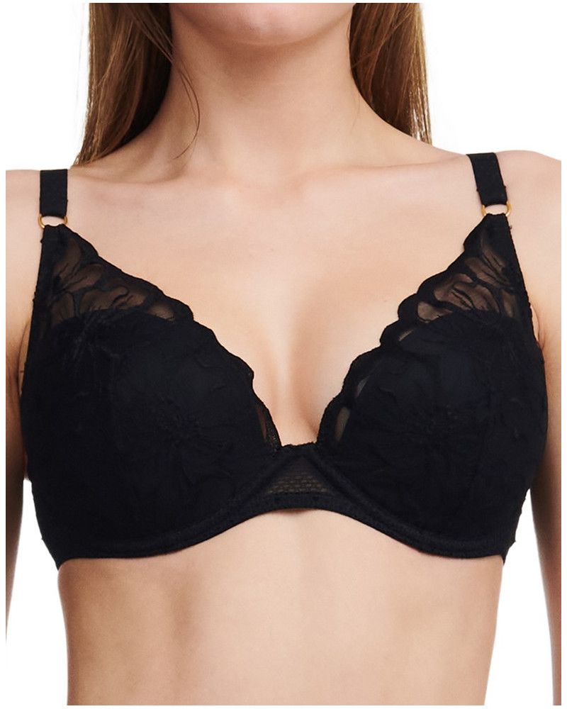 Sujetador preformado plunge Chantelle Fleurs (Negro)